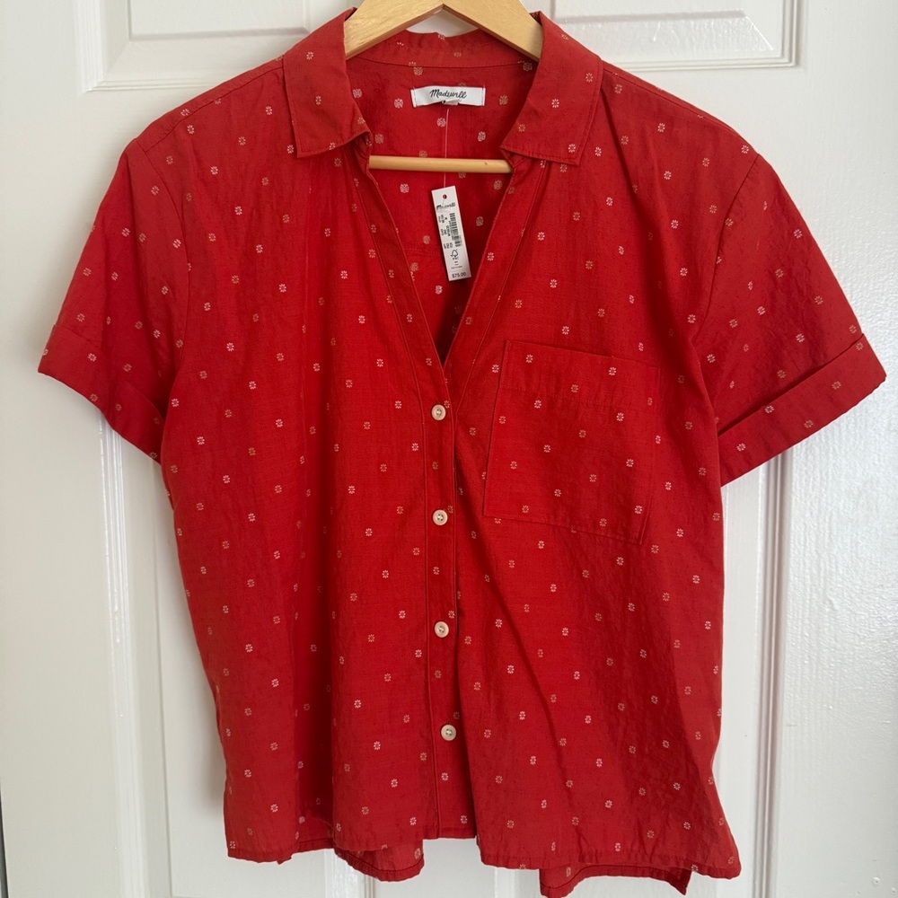 Madewell Orange Button Down Shirt with Pattern